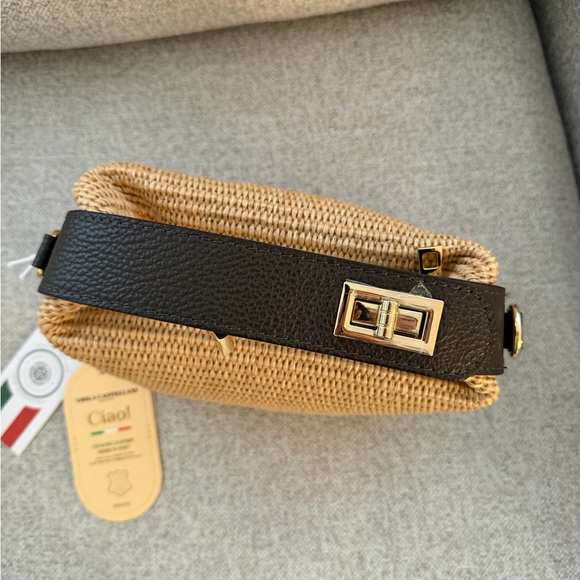 Chic Black and Tan Woven Rafia Mini Bag - Picture 2 of 5